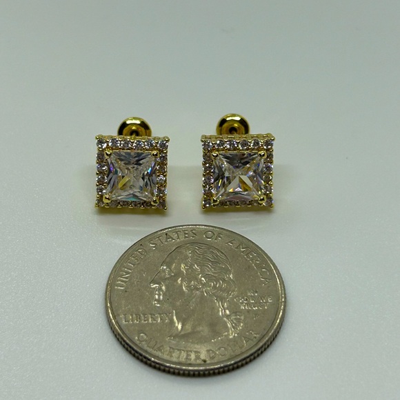 Diamond Cubic Zirconia Gold Plated Stud Earrings - Picture 6 of 6